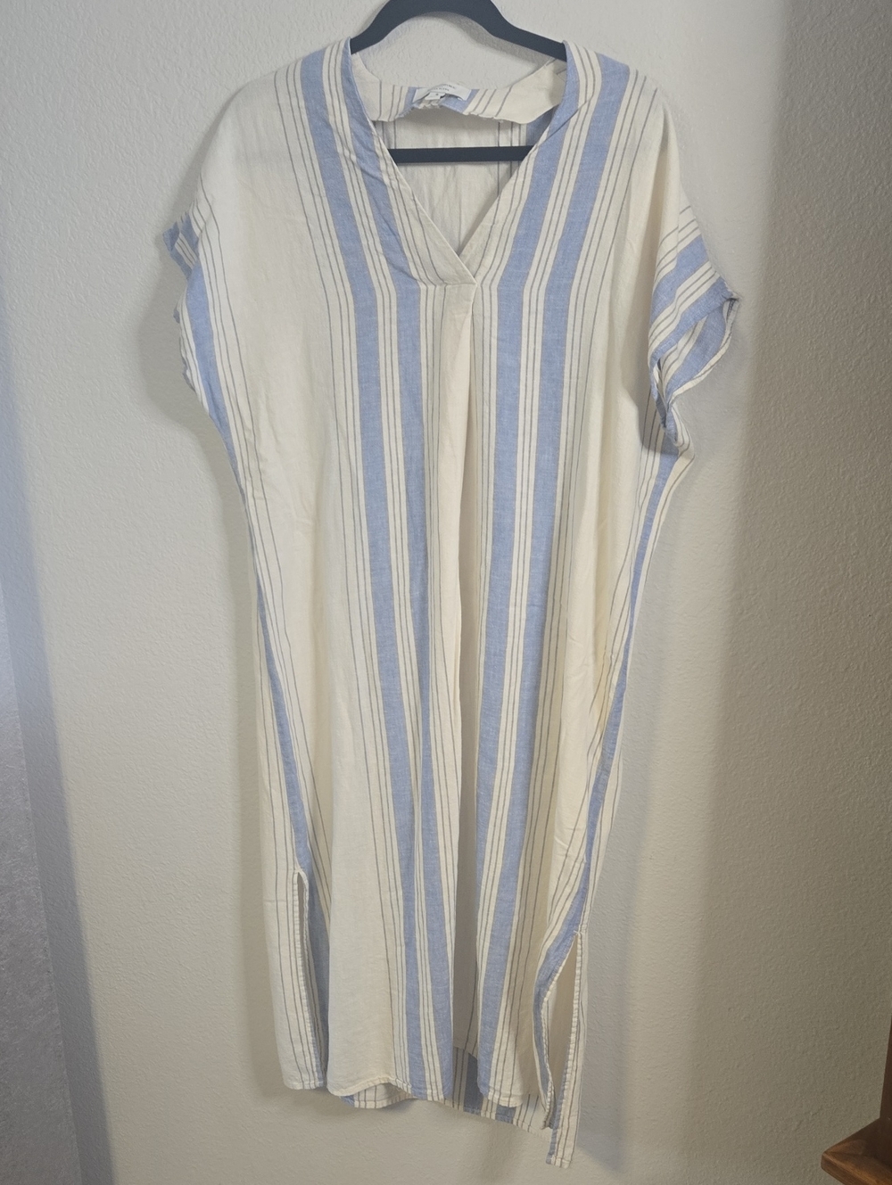 Banana Republic Cream and Light Blue Striped Linen Maxi Dress